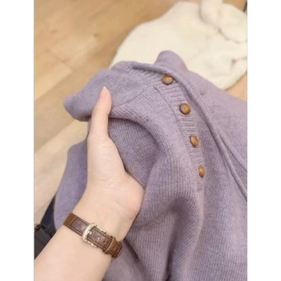 七言家薰衣草紫色抽绳连帽毛衣女