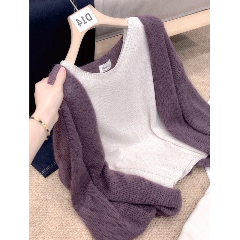 紫色毛衣开衫外套女针织衫外搭女