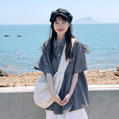 黑白格子衬衫女款夏天薄款短袖夏季女小个子2025新款休闲日系衬衣