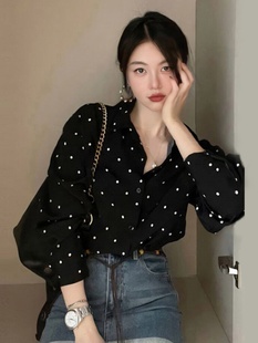 法式小众黑白色波点雪纺衬衫女长袖上衣2026春装新款别致漂亮小衫