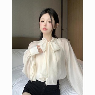 蝴蝶结衬衫女秋季长袖英伦法式宫廷风洋气名媛风轻奢设计感衬衣