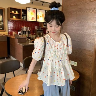 别致漂亮彩色波点泡泡袖 设计感小众甜美温柔风衬衣 衬衫 女2025夏季