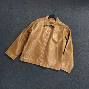 出口原单瑕疵特卖 夹克春秋休闲翻领皮衣 无涂层真皮男士