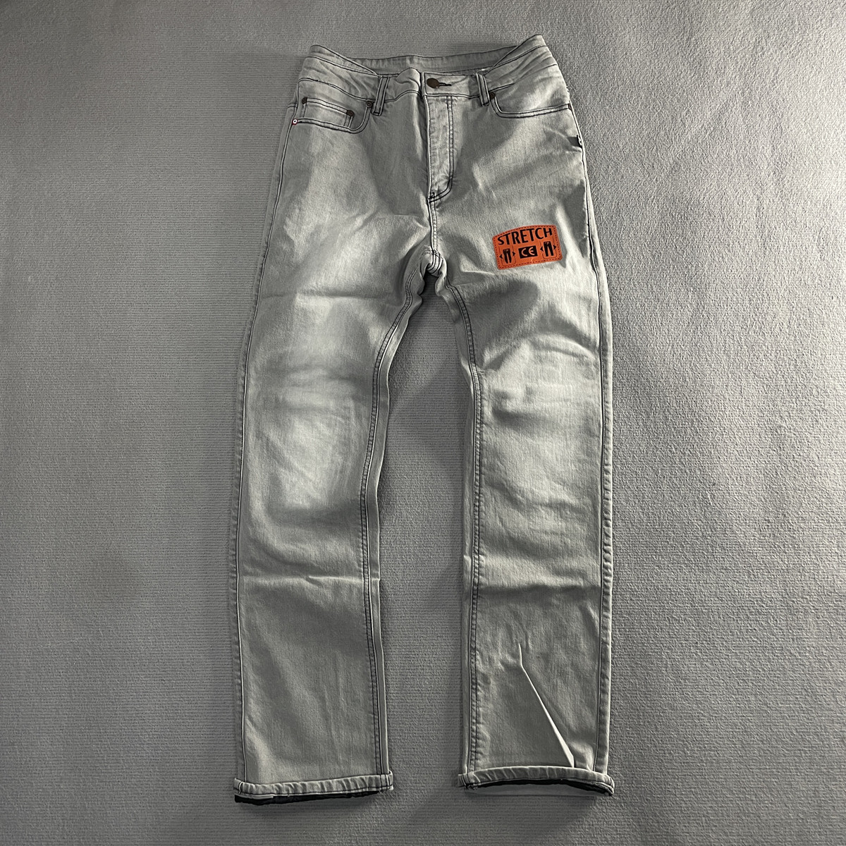 复古直筒复古水洗做旧摩托车骑行牛仔裤男可装护具通勤款灰色