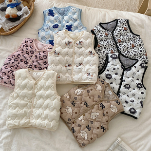 儿童羽绒棉马甲男童女童背心婴儿宝宝坎肩内外两面穿印花内胆棉衣