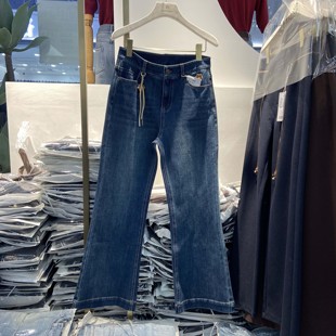 韩氏伊人女裤2026春季新款HS9116完美弹喇叭裤修饰显瘦牛仔微喇裤