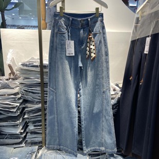 韩氏伊人女裤2026春季新款HS9077宽松显瘦A版阔腿裤牛仔窄版筒裤