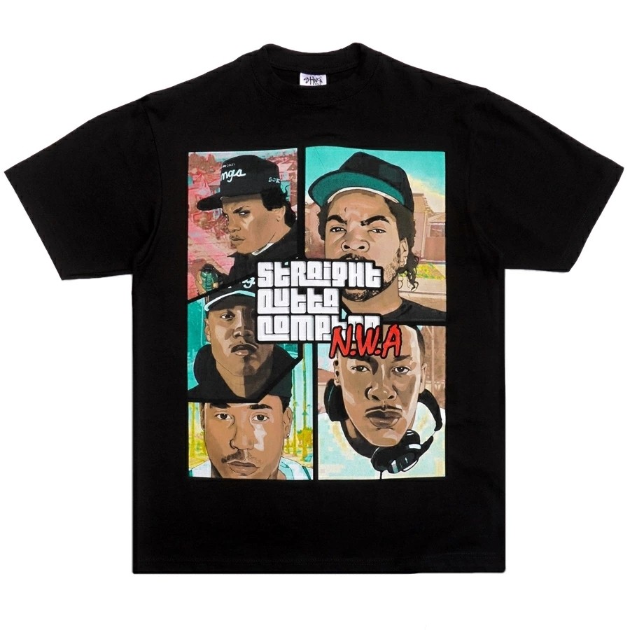 美国购nwa冲出康普顿西匪帮hiphop西海岸说唱街舞bboy大码短袖t恤