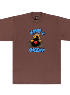 美国购DIGGIN KING黑胶国王HIPHOP说唱BBOY街舞DJ大码小领短袖T恤
