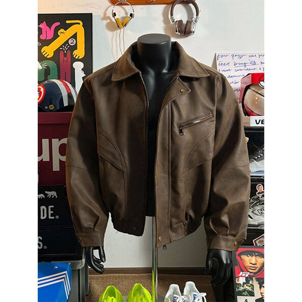 美式复古美拉德皮衣外套男款春秋设计高级感翻领飞行夹棉夹克高街,男装,棉衣,淘宝优惠券,粉丝福利购,淘宝优惠卷