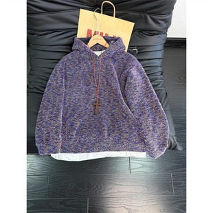 外套 重磅高级感vintage情侣装 莫奈紫小香风针织卫衣男秋冬季 美式