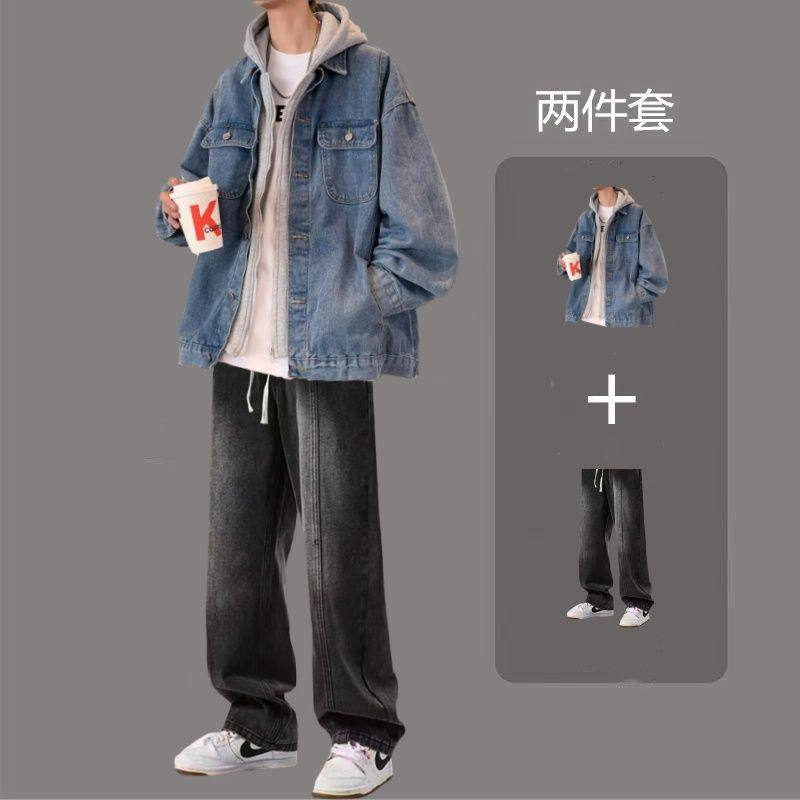 春秋假两件连帽牛仔外套衬衫夹克W48+K50松紧腰牛仔裤M-3XL高品潮,男装,其他套装,淘宝优惠券,粉丝福利购,淘宝优惠卷