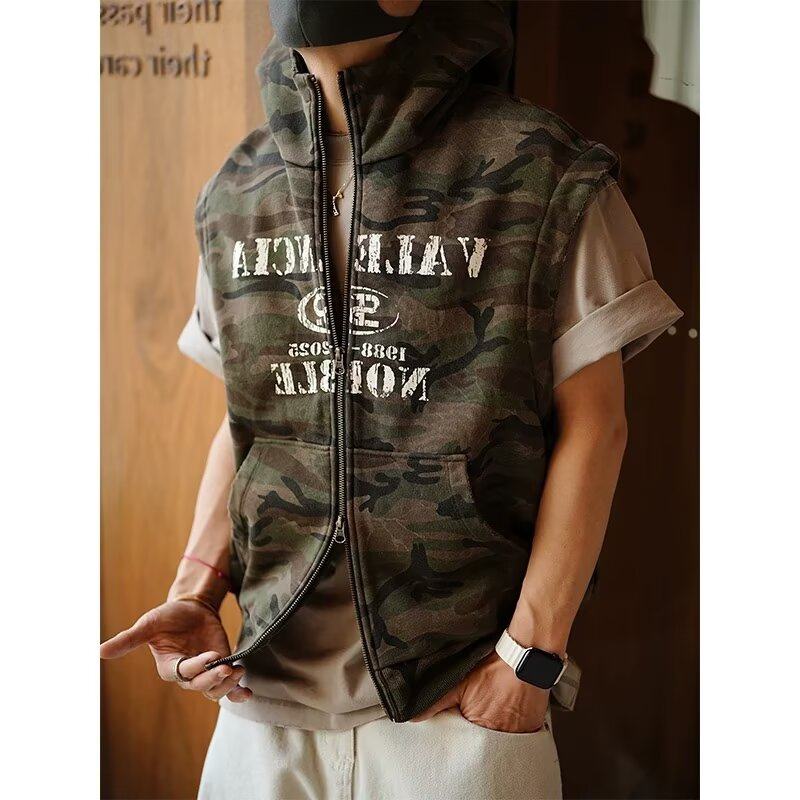 户外战术迷彩重磅工装连帽马甲男士2025春秋季字母印花外穿马夹男,男装,常规马甲,淘宝优惠券,粉丝福利购,淘宝优惠卷