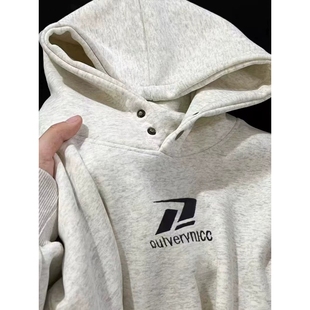 重磅纯棉加绒加厚灰色连帽卫衣外套女秋冬2024宽松美式 男 潮牌帽衫