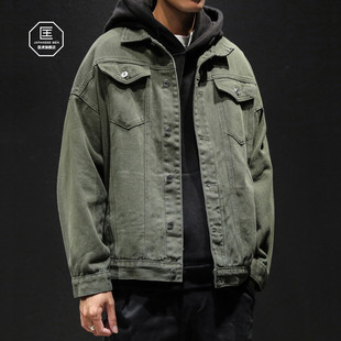 宽松潮流休闲百搭夹克衫 加肥加大码 牛仔外套男士 春秋日系复古工装