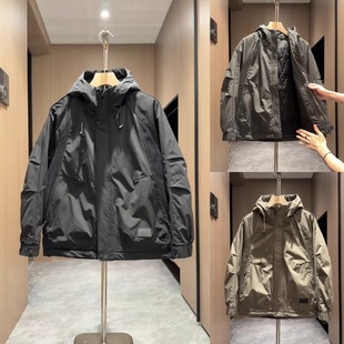 二棉连帽棉服男2025秋冬新款 纯色简约冲锋衣加厚保暖青年痞帅外套