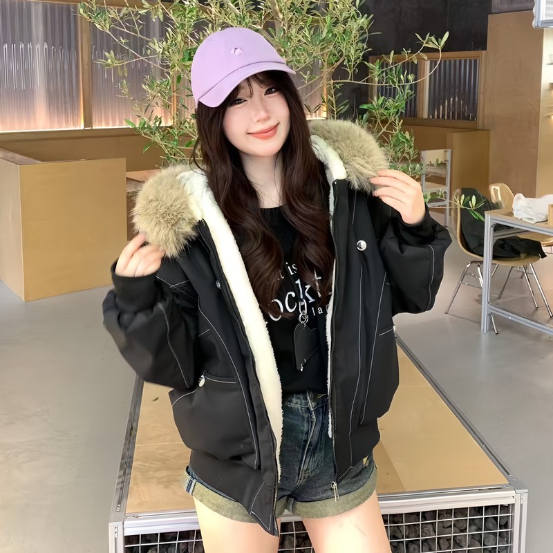 冬季座山雕美式棉服外套夹棉帆布水洗男女厚毛领棉衣