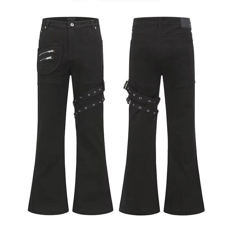 小个子黑色侧边绑带微喇牛仔裤女秋季2023年新款设计感高腰喇叭裤