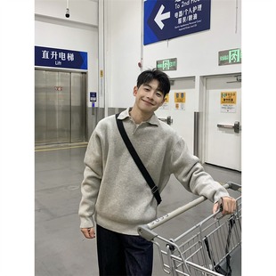 休闲百搭高级感翻领打底衫 美式 长袖 秋冬新款 上衣 复古针织Polo衫