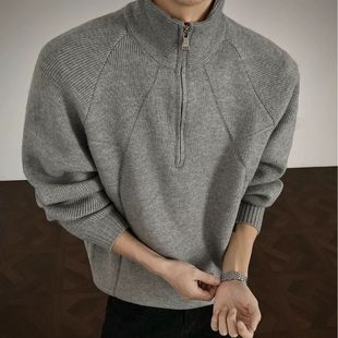 拉链半高领毛衣男款冬季韩版宽松针织外套男装青年时尚休闲立领潮