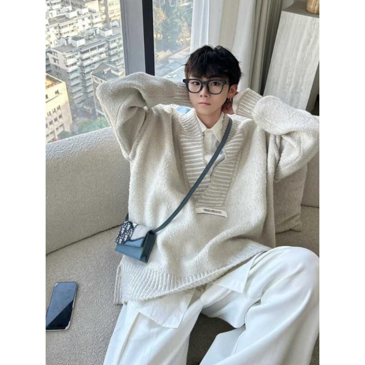 M28 品质V领南极绒毛   秋冬新款开衫毛衣美式复古休闲慵懒风V领