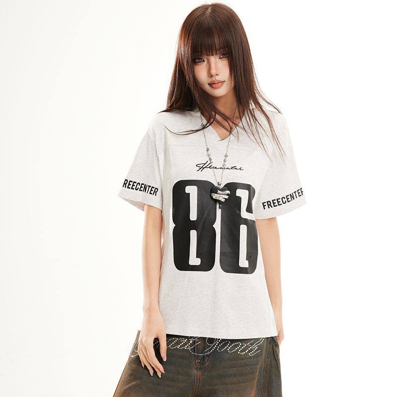 春季新款美式运动风透气短袖T恤女数字球衣宽松情侣百搭上衣男潮T,女装/女士精品,T恤,淘宝优惠券,粉丝福利购,淘宝优惠卷