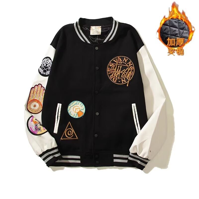 美式棒球服库里同款青少年春秋外套男刺绣2025新款复古飞行员夹克