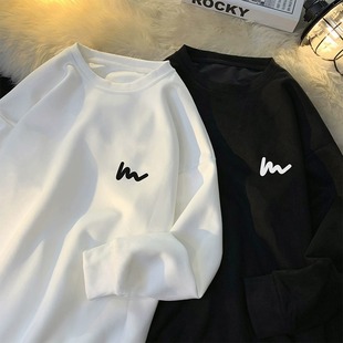 T恤 青少年宽松长袖 卫衣男款 春秋重磅潮牌潮流学生内搭打底衫