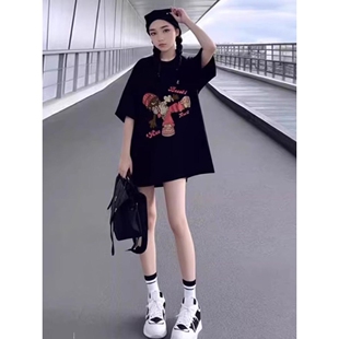 减龄百搭学院风T恤衫 加大码 上衣胖妹妹韩版 彩色花案短袖 潮ins 女装