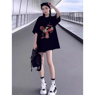 加大码女装彩色花案短袖上衣胖妹妹韩版减龄百搭学院风T恤衫潮ins