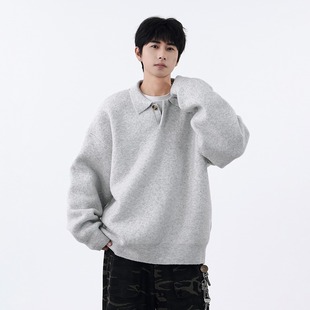 休闲百搭高级感翻领打底衫 美式 长袖 秋冬新款 上衣 复古针织Polo衫