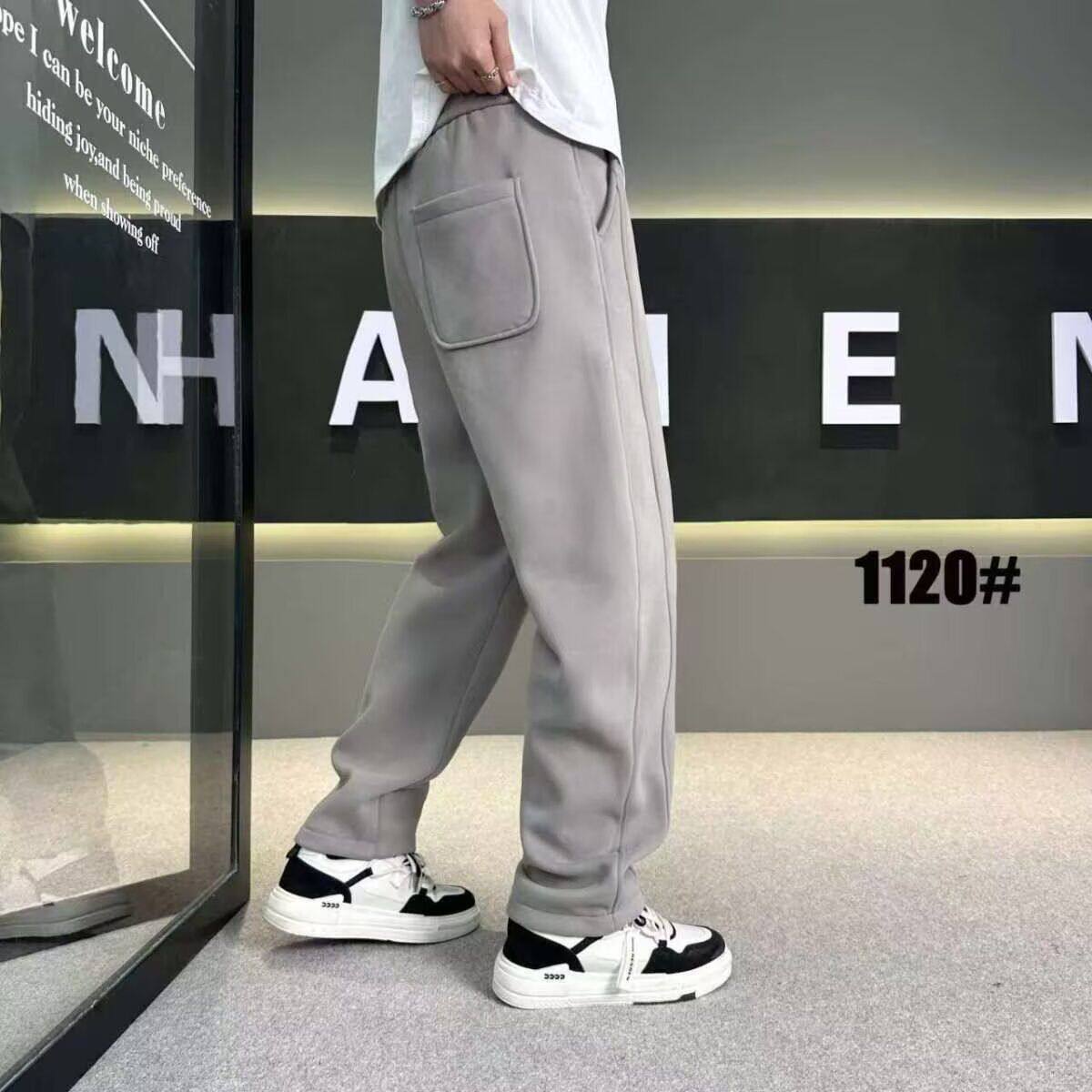 2025秋冬款宽松直筒休闲裤男士高级感痞帅弯刀裤子加绒加厚百搭