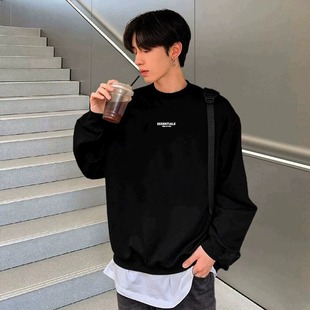 FOG覆线美式 潮牌高街胸前小字母印花圆领卫衣情侣宽松套头上衣男