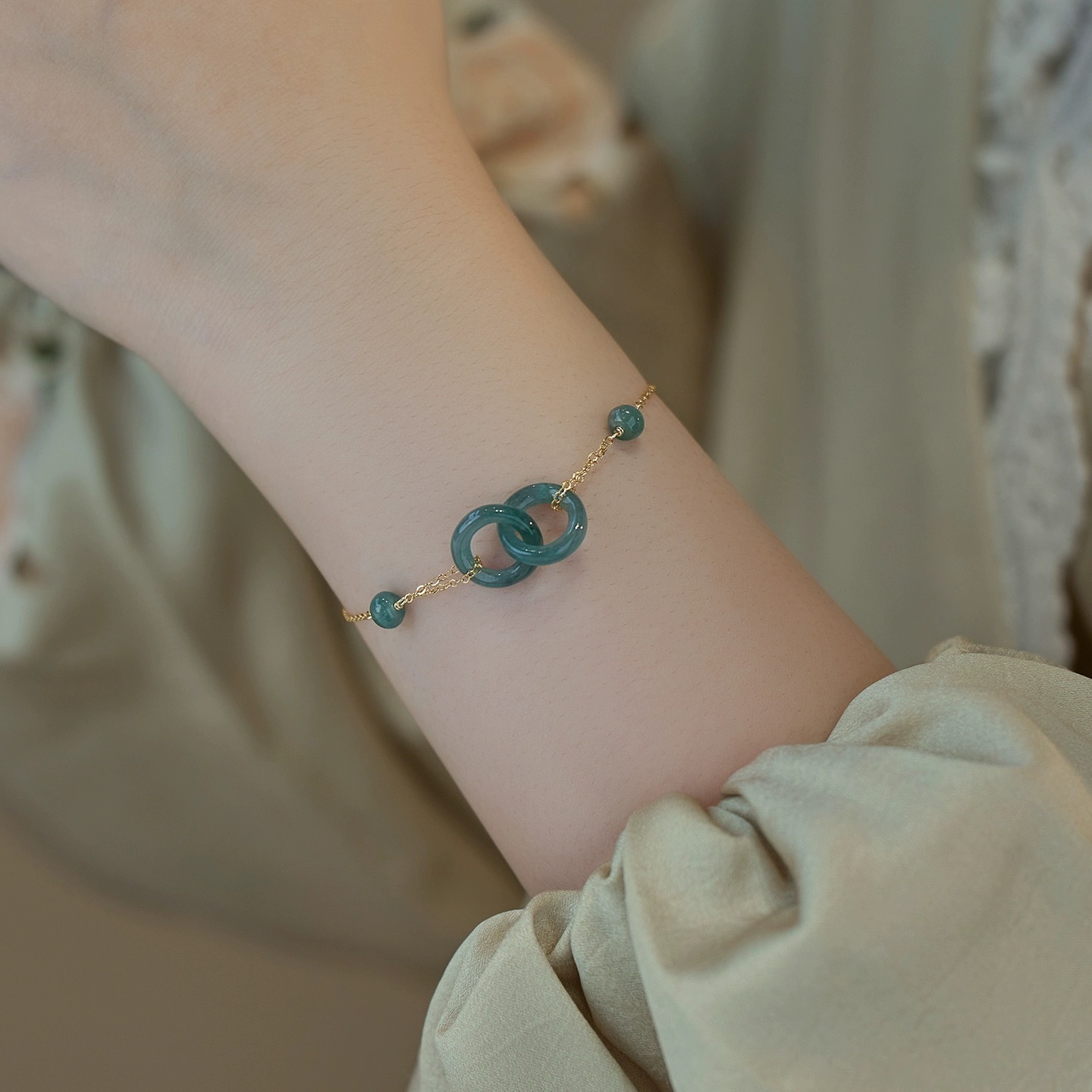 环环相扣天然翡翠新中式轻奢手链