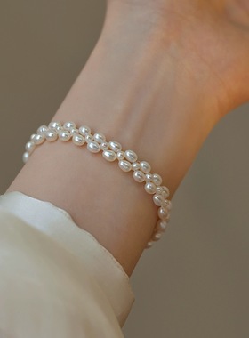 赛赛莉安天然淡水珍珠轻奢气质叠戴手链金属扣表带小众高级感ins