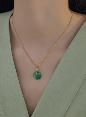赛赛莉安平安扣非洲翠14K包金项链幸运简约气质百搭个性小众设计
