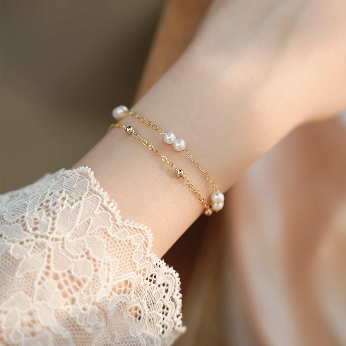 珍珠天然包金手链珍珠女