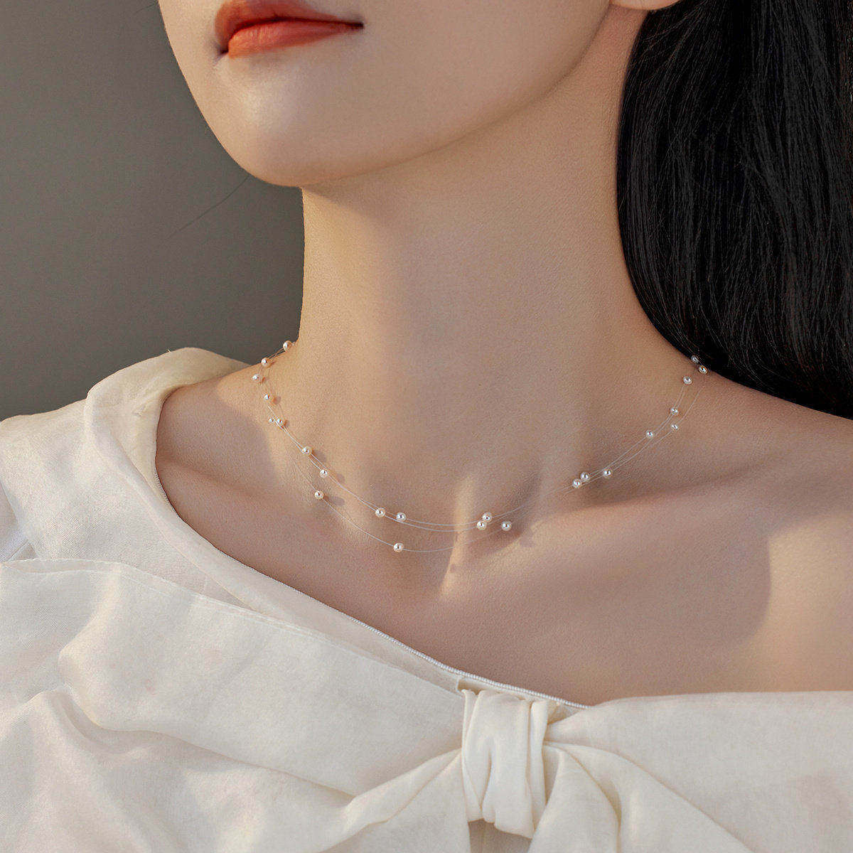 人鱼之泪天然淡水baby珍珠项链隐形透明新款叠戴满天星脖子锁骨链