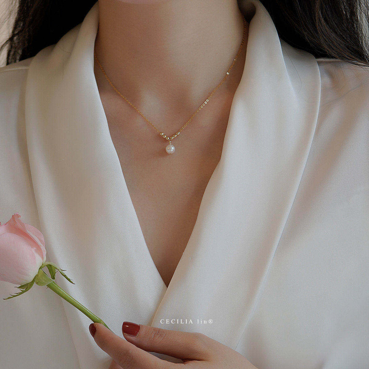 赛赛莉安简约气质珍珠14K包金锁骨脖子项链冷淡风时尚高级感小众