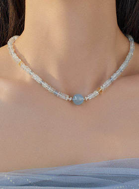 原创海蓝宝能量水晶转运项链