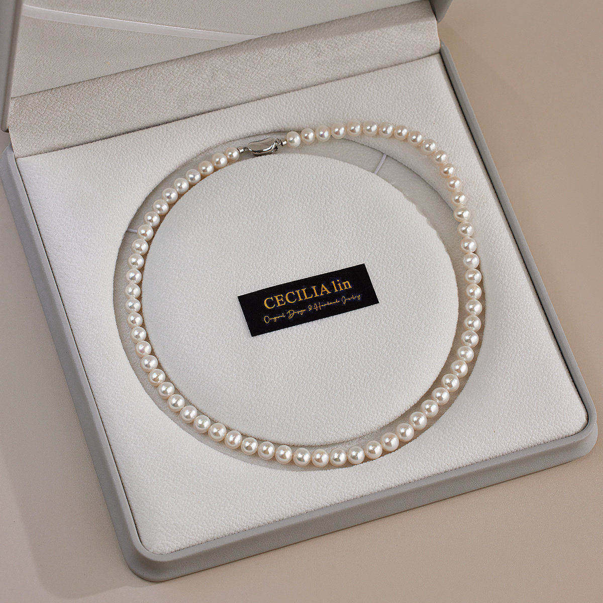 视觉正圆天然淡水珍珠纯银项链气质高级光泽感配礼服女妈妈款新娘
