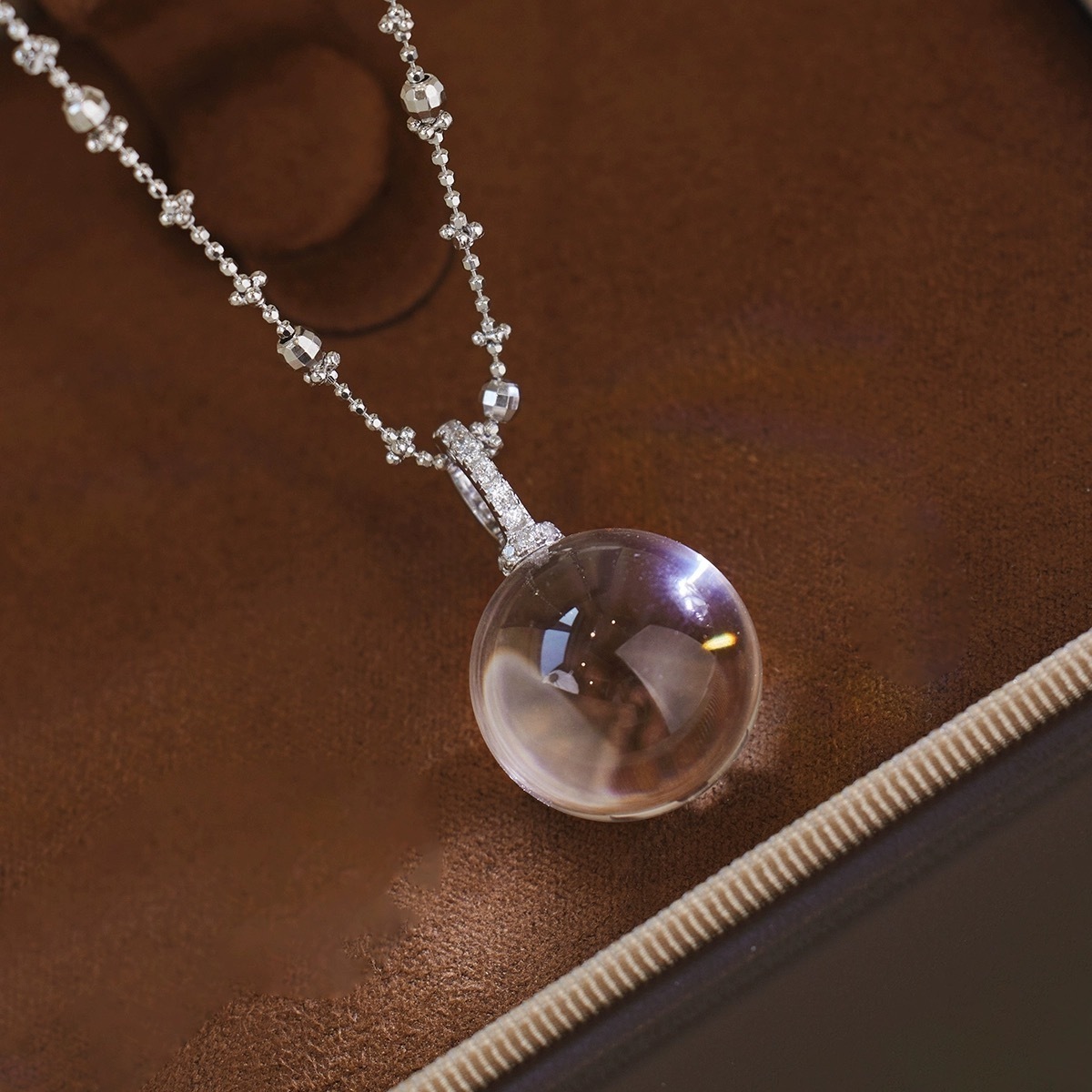 16mm超大颗白水晶纯银项链