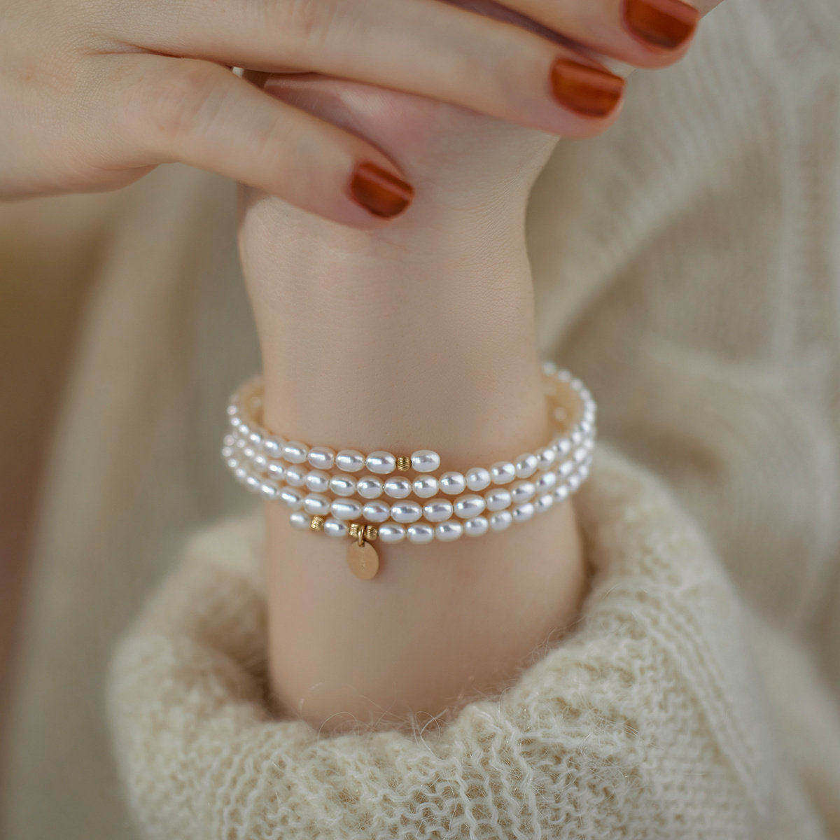 赛赛莉安天然淡水小珍珠14K包金多层手镯奢气质高级感小众设计