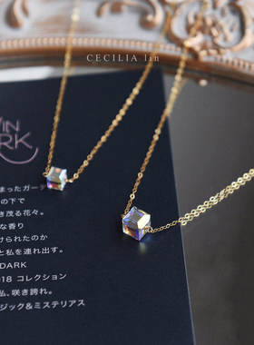 CECILIA超闪焕彩方糖水晶14k包金小众项链锁骨脖子颈链简约气质女