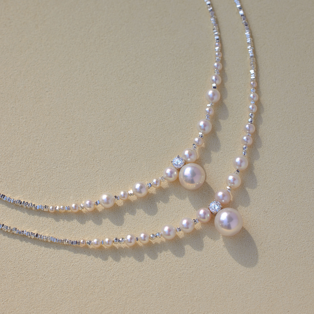 s925碎银子珍珠拼接渐变小众设计