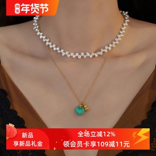 赛赛莉安小众设计简约气质高级感屁桃爱心仿绿松锁骨项链毛衣链女