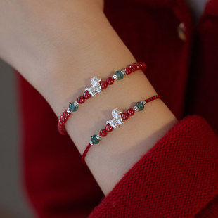 马年S999足银纯银帝王砂红绳新中式手串手链轻奢气质新年红礼物女