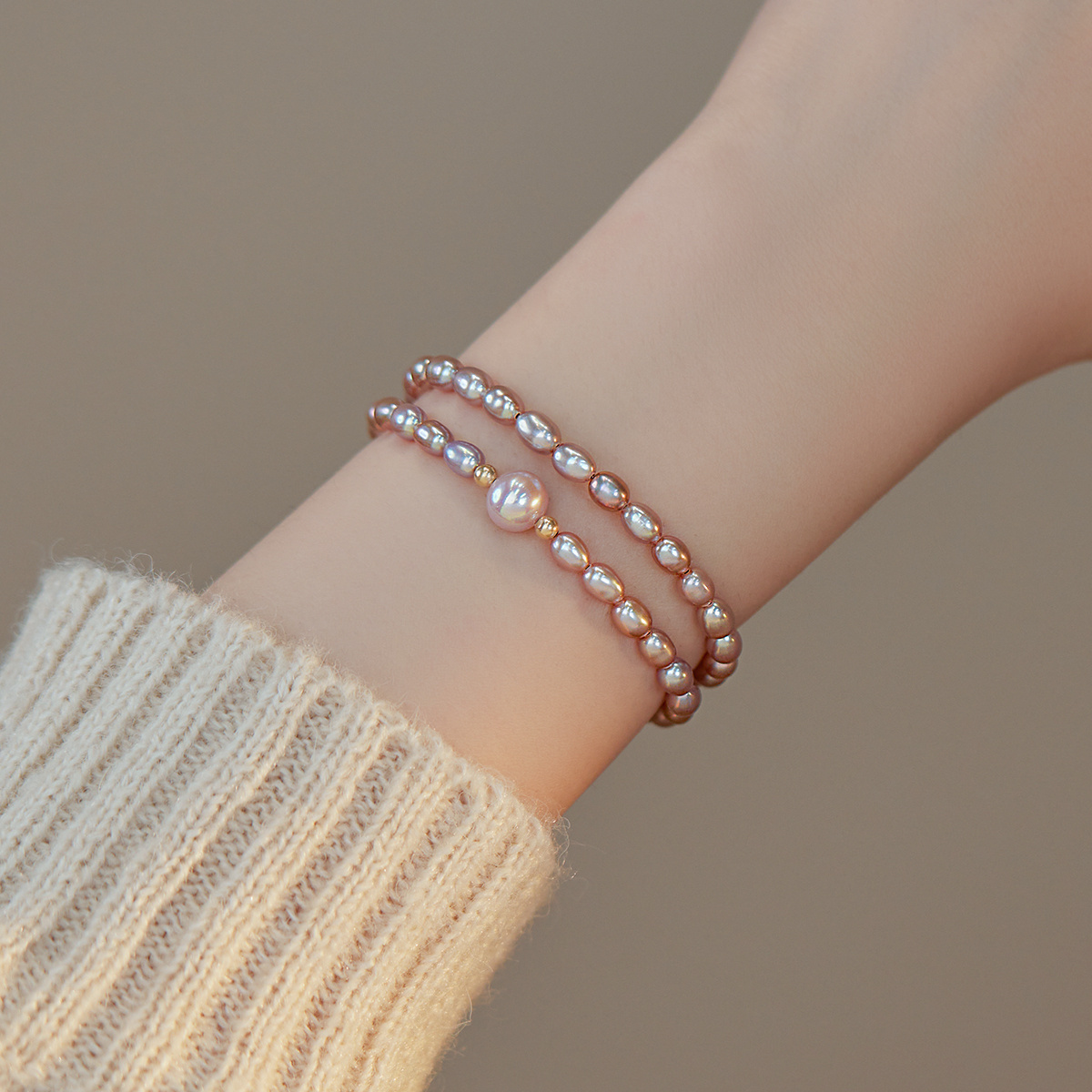 温柔紫强光淡水珍珠手链