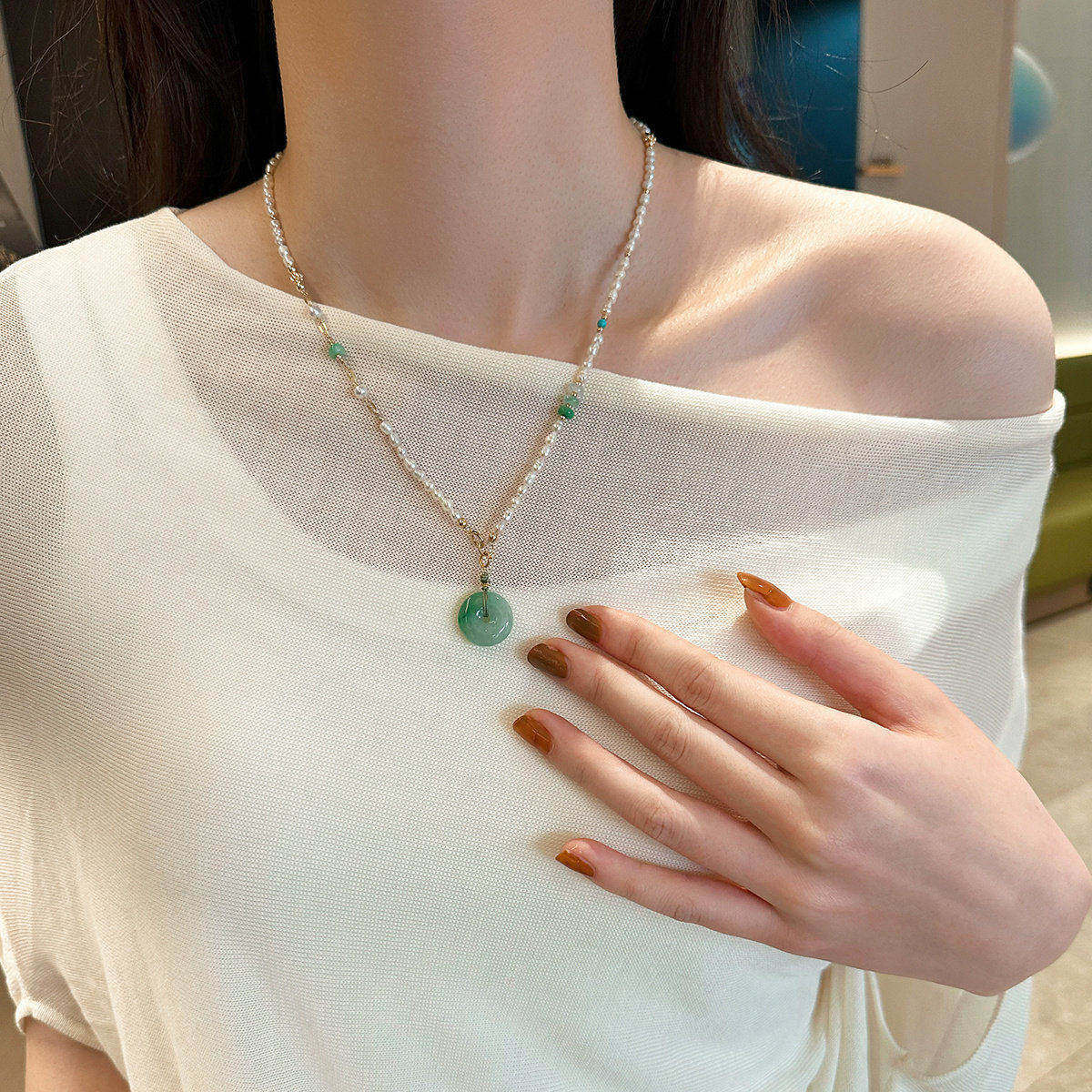赛赛莉安原创设计天然翡翠巴洛克淡水珍珠锁骨链长款项链轻奢新款