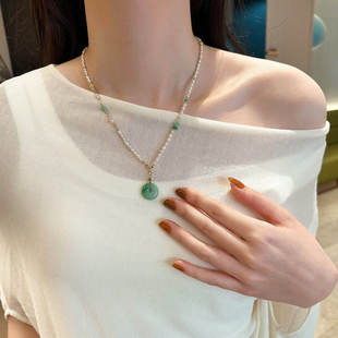 赛赛莉安原创设计天然翡翠巴洛克淡水珍珠锁骨链长款项链轻奢新款